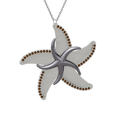 Naia Denizyıldızı Kolye - Dumanlı kuvars 925 ayar siyah rodyum kaplama gümüş kolye (50 cm gümüş rolo zincir) #x45qbe