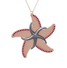 Naia Denizyıldızı Kolye - Rodolit garnet 925 ayar siyah rodyum kaplama gümüş kolye (50 cm rose altın rolo zincir) #xcvdgj
