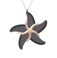 Naia Denizyıldızı Kolye - Siyah zirkon 18 ayar rose altın kolye (50 cm rose altın rolo zincir) #zi17yd