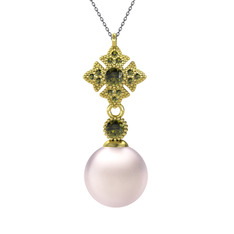 Teimei İnci Kolye - Pembe inci ve peridot 14 ayar altın kolye (40 cm gümüş rolo zincir) #1cybare