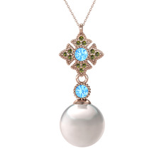 Teimei İnci Kolye - Inci, akuamarin ve peridot 14 ayar rose altın kolye (40 cm gümüş rolo zincir) #1h7qign