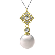 Teimei İnci Kolye - Inci ve beyaz zirkon 8 ayar altın kolye (40 cm gümüş rolo zincir) #1hjdr8z