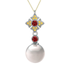Teimei İnci Kolye - Inci, garnet ve sitrin 925 ayar gümüş kolye (40 cm altın rolo zincir) #1hxnmfx