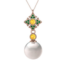 Teimei İnci Kolye - Inci, sitrin ve yeşil kuvars 925 ayar rose altın kaplama gümüş kolye (40 cm gümüş rolo zincir) #1i47t13