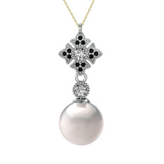 Teimei İnci Kolye - Inci, beyaz zirkon ve siyah zirkon 925 ayar gümüş kolye (40 cm altın rolo zincir) #1jhveh8