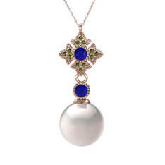 Inci, lab safir ve peridot 8 ayar rose altın kolye (40 cm rose altın rolo zincir)