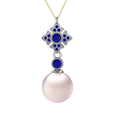 Pembe inci ve lab safir 925 ayar gümüş kolye (40 cm gümüş rolo zincir)