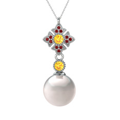 Teimei İnci Kolye - Inci, sitrin ve garnet 925 ayar gümüş kolye (40 cm gümüş rolo zincir) #1qz6ics