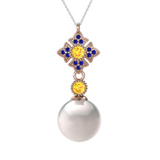 Teimei İnci Kolye - Inci, sitrin ve lab safir 14 ayar rose altın kolye (40 cm gümüş rolo zincir) #1t32hq6