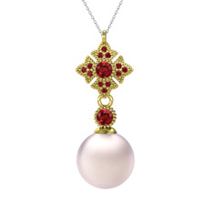 Teimei İnci Kolye - Pembe inci ve garnet 14 ayar altın kolye (40 cm gümüş rolo zincir) #7kgvdj