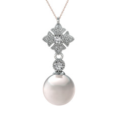 Teimei İnci Kolye - Inci ve beyaz zirkon 14 ayar beyaz altın kolye (40 cm rose altın rolo zincir) #brk9fe