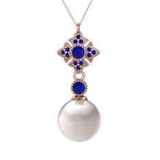 Inci ve lab safir 925 ayar rose altın kaplama gümüş kolye (40 cm gümüş rolo zincir)