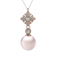 Pembe inci ve beyaz zirkon 8 ayar rose altın kolye (40 cm beyaz altın rolo zincir)