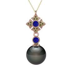 Teimei İnci Kolye - Siyah inci, lab safir ve peridot 14 ayar rose altın kolye (40 cm altın rolo zincir) #fbykoh