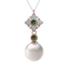 Teimei İnci Kolye - Inci, peridot ve akuamarin 8 ayar rose altın kolye (40 cm beyaz altın rolo zincir) #ftxhqu