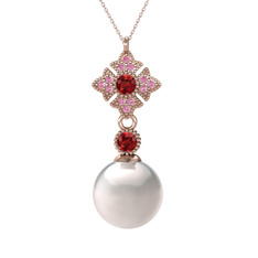 Teimei İnci Kolye - Inci, garnet ve pembe kuvars 925 ayar rose altın kaplama gümüş kolye (40 cm gümüş rolo zincir) #gl832x