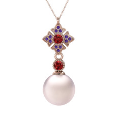 Pembe inci, garnet ve ametist 14 ayar rose altın kolye (40 cm gümüş rolo zincir)