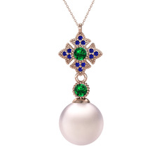 Teimei İnci Kolye - Pembe inci, yeşil kuvars ve lab safir 14 ayar rose altın kolye (40 cm gümüş rolo zincir) #lcignb