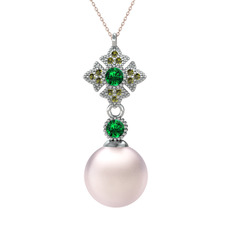 Teimei İnci Kolye - Pembe inci, yeşil kuvars ve peridot 925 ayar gümüş kolye (40 cm rose altın rolo zincir) #pa29o4