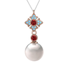 Teimei İnci Kolye - Inci, garnet ve akuamarin 925 ayar rose altın kaplama gümüş kolye (40 cm gümüş rolo zincir) #r4yzse