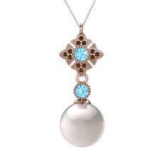 Teimei İnci Kolye - Inci, akuamarin ve dumanlı kuvars 925 ayar rose altın kaplama gümüş kolye (40 cm beyaz altın rolo zincir) #trrqjw