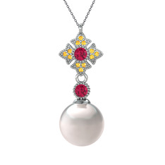 Inci, rodolit garnet ve sitrin 925 ayar gümüş kolye (40 cm gümüş rolo zincir)