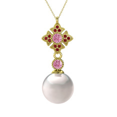 Teimei İnci Kolye - Inci, pembe kuvars ve garnet 925 ayar altın kaplama gümüş kolye (40 cm gümüş rolo zincir) #vonbzo