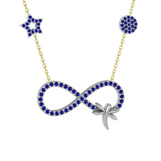 Yusufçuk Sonsuzluk Kolye - Lab safir 8 ayar beyaz altın kolye (40 cm altın rolo zincir) #104ownv