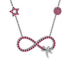 Rodolit garnet 14 ayar beyaz altın kolye (40 cm gümüş rolo zincir)