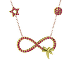 Yusufçuk Sonsuzluk Kolye - Rodolit garnet 18 ayar altın kolye (40 cm rose altın rolo zincir) #118gg5y