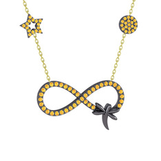 Yusufçuk Sonsuzluk Kolye - Sitrin 925 ayar siyah rodyum kaplama gümüş kolye (40 cm altın rolo zincir) #12k91y9