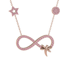 Pembe kuvars 14 ayar rose altın kolye (40 cm rose altın rolo zincir)