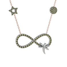 Yusufçuk Sonsuzluk Kolye - Peridot 18 ayar beyaz altın kolye (40 cm rose altın rolo zincir) #15fdwik