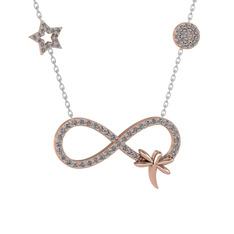 Pırlanta 14 ayar rose altın kolye (0.792 karat, 40 cm beyaz altın rolo zincir)