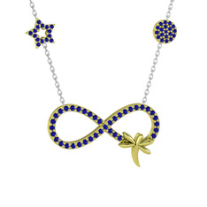 Lab safir 925 ayar altın kaplama gümüş kolye (40 cm beyaz altın rolo zincir)