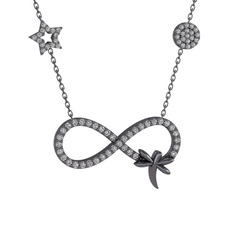 Yusufçuk Sonsuzluk Kolye - Swarovski 925 ayar siyah rodyum kaplama gümüş kolye (40 cm gümüş rolo zincir) #18w790i
