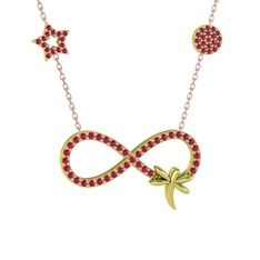 Rodolit garnet 925 ayar altın kaplama gümüş kolye (40 cm rose altın rolo zincir)