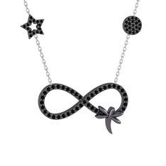 Yusufçuk Sonsuzluk Kolye - Siyah zirkon 925 ayar siyah rodyum kaplama gümüş kolye (40 cm beyaz altın rolo zincir) #1bqmmn4