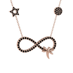 Yusufçuk Sonsuzluk Kolye - Siyah zirkon 8 ayar rose altın kolye (40 cm rose altın rolo zincir) #1bvsx0f