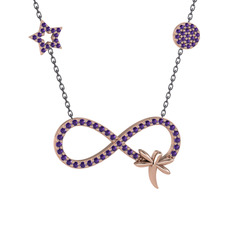 Yusufçuk Sonsuzluk Kolye - Ametist 14 ayar rose altın kolye (40 cm gümüş rolo zincir) #1ec4wio