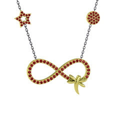 Yusufçuk Sonsuzluk Kolye - Garnet 14 ayar altın kolye (40 cm gümüş rolo zincir) #1gispnb