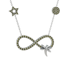 Peridot 14 ayar beyaz altın kolye (40 cm beyaz altın rolo zincir)