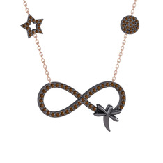 Yusufçuk Sonsuzluk Kolye - Dumanlı kuvars 925 ayar siyah rodyum kaplama gümüş kolye (40 cm rose altın rolo zincir) #1ixnfu5