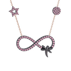 Yusufçuk Sonsuzluk Kolye - Pembe kuvars 925 ayar siyah rodyum kaplama gümüş kolye (40 cm rose altın rolo zincir) #1j94g5m