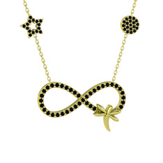 Yusufçuk Sonsuzluk Kolye - Siyah zirkon 18 ayar altın kolye (40 cm gümüş rolo zincir) #1jk7ogs