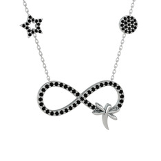 Yusufçuk Sonsuzluk Kolye - Siyah zirkon 18 ayar beyaz altın kolye (40 cm gümüş rolo zincir) #1jo8vlm