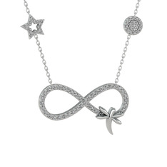 Yusufçuk Sonsuzluk Kolye - Beyaz zirkon 8 ayar beyaz altın kolye (40 cm beyaz altın rolo zincir) #1k5vus6