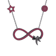 Rodolit garnet 925 ayar siyah rodyum kaplama gümüş kolye (40 cm gümüş rolo zincir)