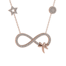 Swarovski 925 ayar rose altın kaplama gümüş kolye (40 cm rose altın rolo zincir)