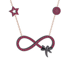 Yusufçuk Sonsuzluk Kolye - Rodolit garnet 925 ayar siyah rodyum kaplama gümüş kolye (40 cm rose altın rolo zincir) #1mxjfyq